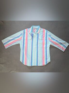 VTG Cabrais Pastel Striped Womens Button-Up Shirt - Pastel Blue & Pink